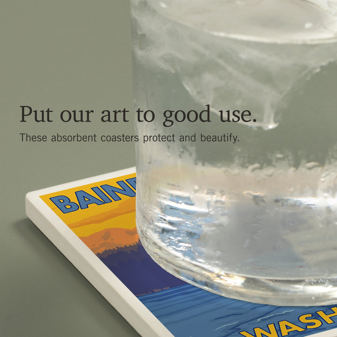 Bainbridge Island, Washington, Ferry and Mountains, Coasters Coasters Lantern Press