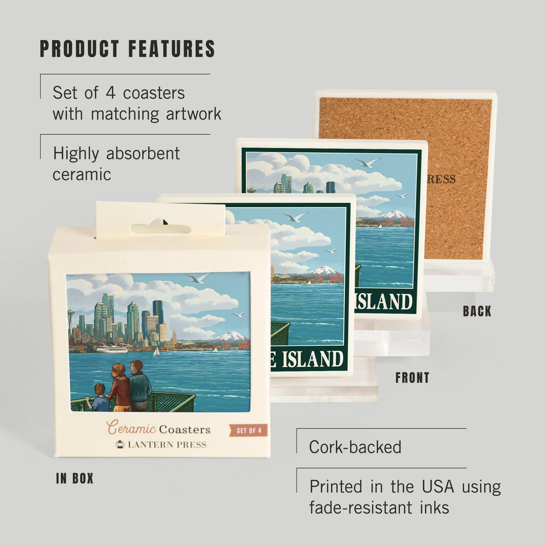 Bainbridge Island, Washington, Ferry and Seattle, Coasters Coasters Lantern Press