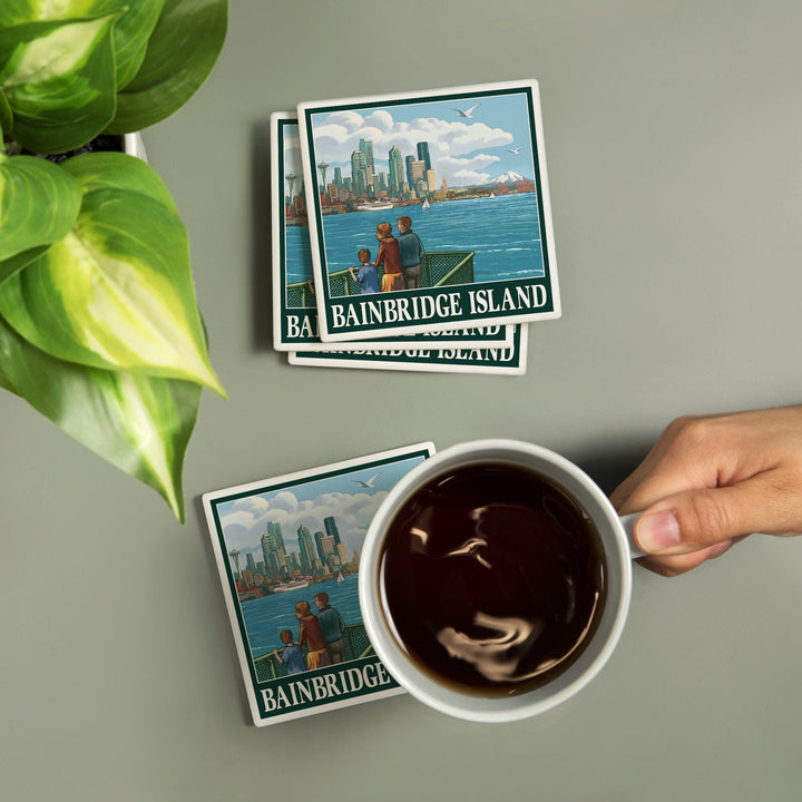 Bainbridge Island, Washington, Ferry and Seattle, Coasters Coasters Lantern Press