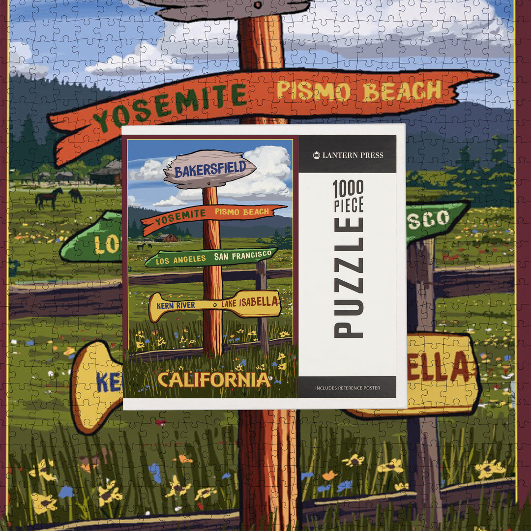 Bakersfield, California, Destination Signpost, Jigsaw Puzzle Puzzle Lantern Press