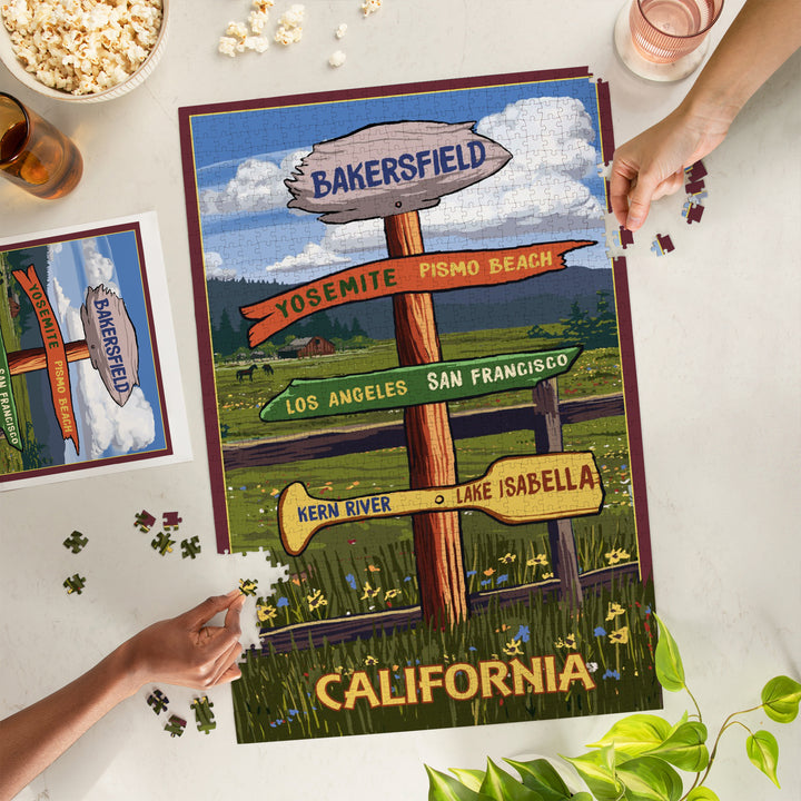 Bakersfield, California, Destination Signpost, Jigsaw Puzzle Puzzle Lantern Press