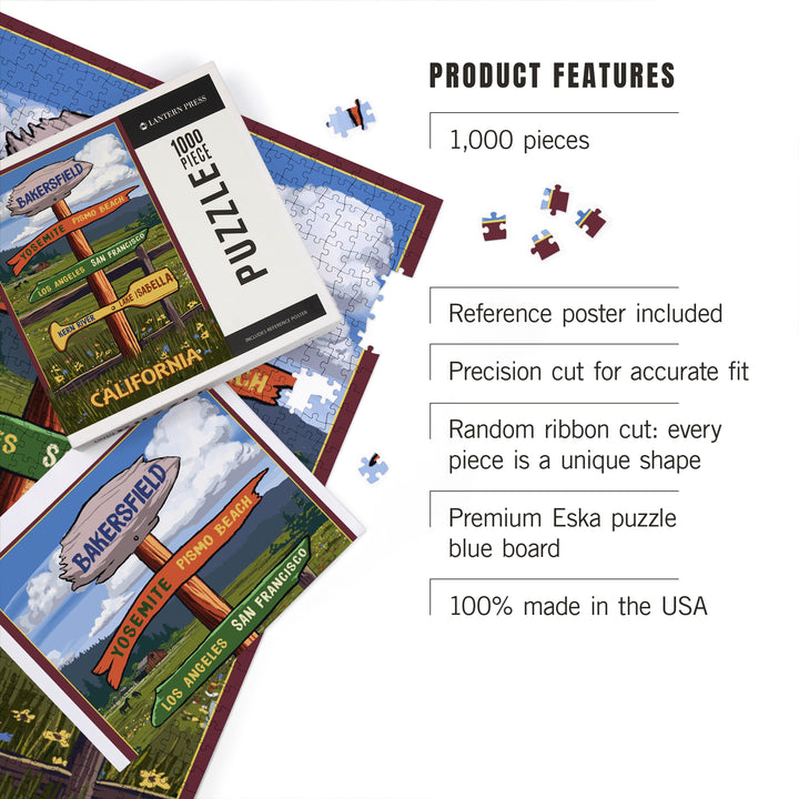 Bakersfield, California, Destination Signpost, Jigsaw Puzzle Puzzle Lantern Press