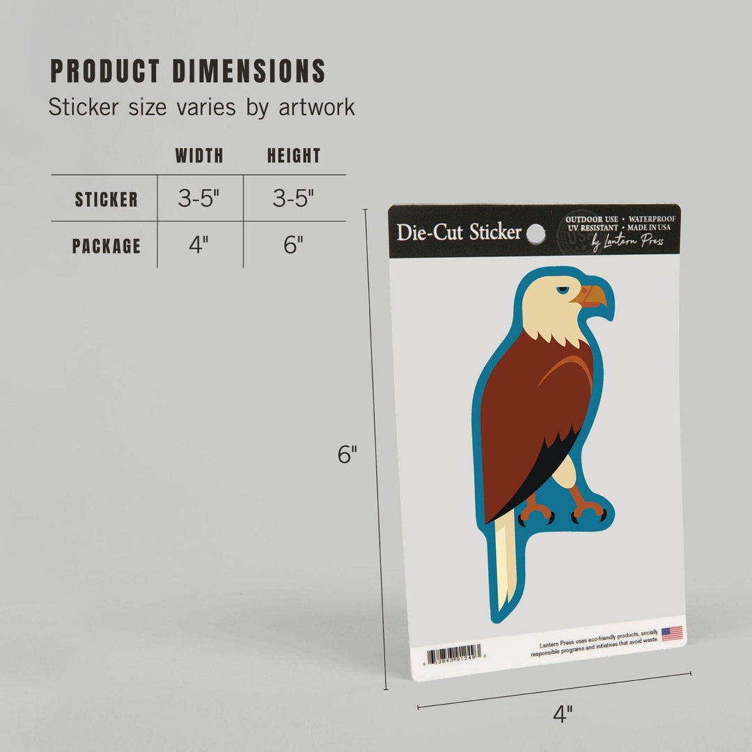 Bald Eagle, Geometric, Contour, Lantern Press Artwork, Vinyl Sticker Sticker Lantern Press