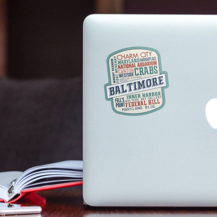 Baltimore, Maryland, City Typography, Contour, Lantern Press Artwork, Vinyl Sticker Sticker Lantern Press