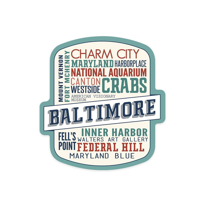 Baltimore, Maryland, City Typography, Contour, Lantern Press Artwork, Vinyl Sticker Sticker Lantern Press