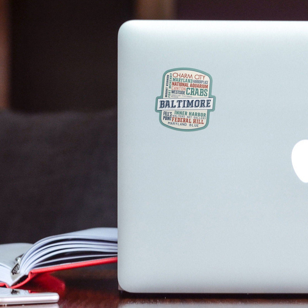 Baltimore, Maryland, City Typography, Contour, Lantern Press Artwork, Vinyl Sticker Sticker Lantern Press