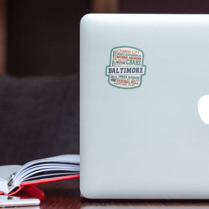 Baltimore, Maryland, City Typography, Contour, Lantern Press Artwork, Vinyl Sticker Sticker Lantern Press