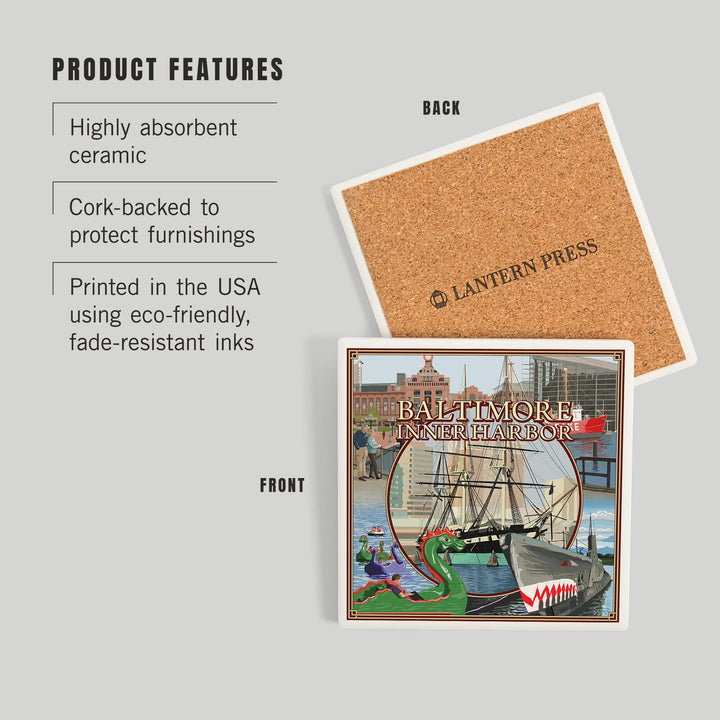 Baltimore, Maryland, Inner Harbor Scenes, Coasters Coasters Lantern Press