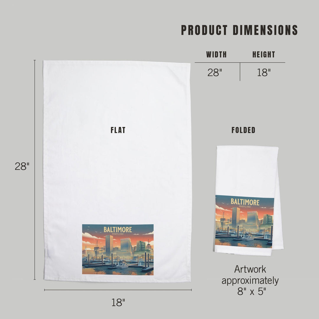Baltimore, Maryland, Lithograph, City Series, Organic Cotton Kitchen Tea Towels Kitchen Lantern Press