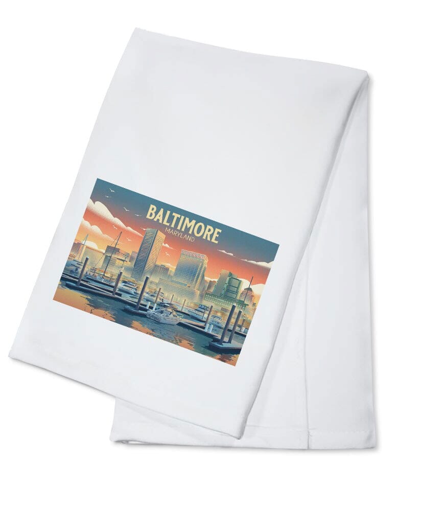Baltimore, Maryland, Lithograph, City Series, Organic Cotton Kitchen Tea Towels Kitchen Lantern Press Cotton Towel