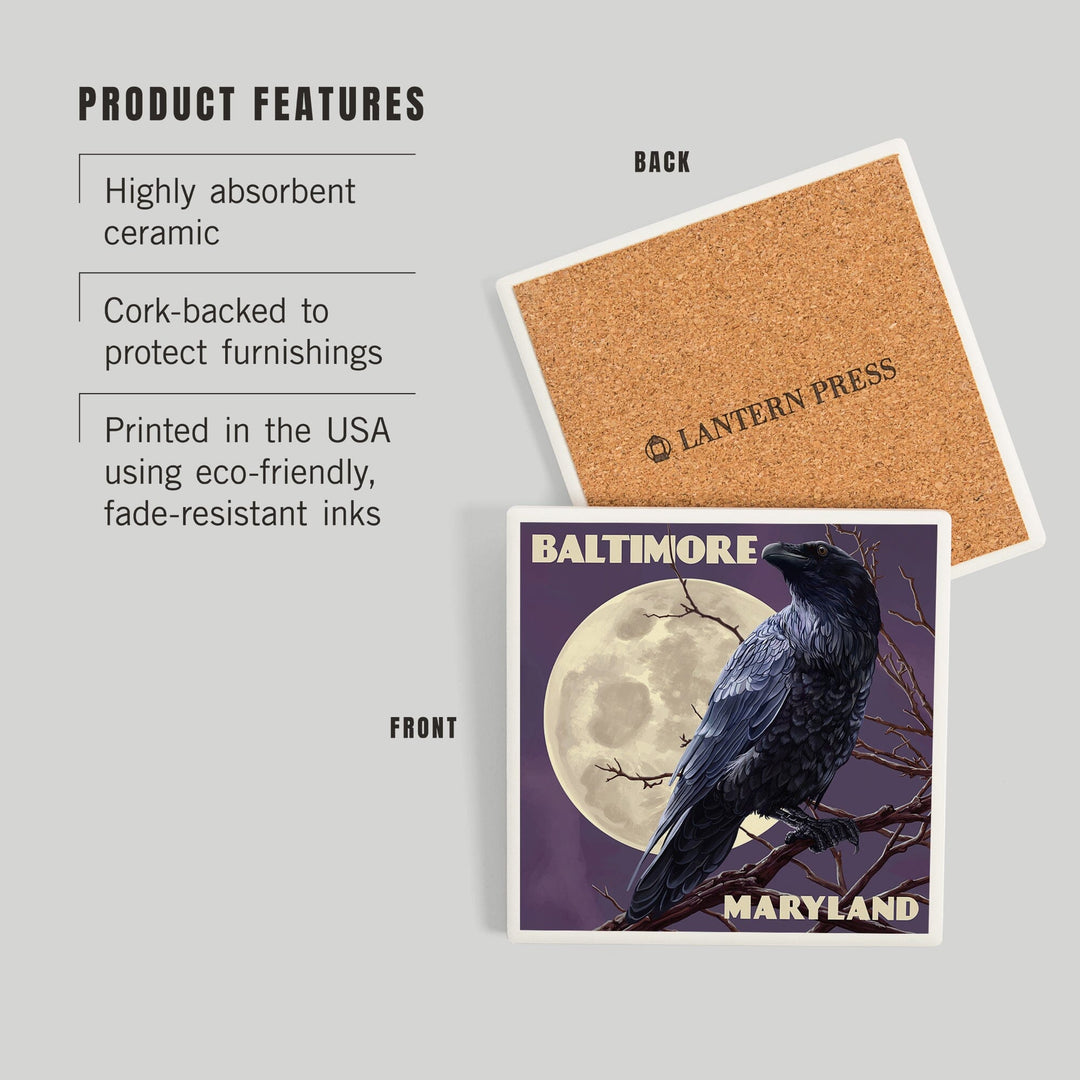 Baltimore, Maryland, Raven and Moon Purple Sky, Coasters Coasters Lantern Press