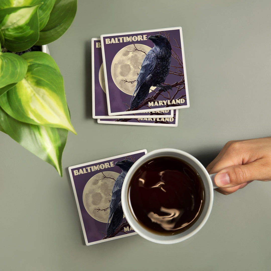 Baltimore, Maryland, Raven and Moon Purple Sky, Coasters Coasters Lantern Press