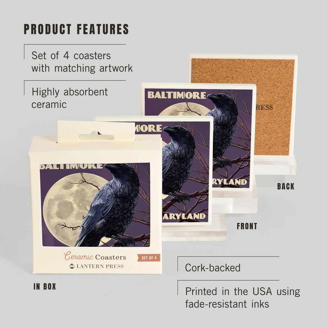 Baltimore, Maryland, Raven and Moon Purple Sky, Coasters Coasters Lantern Press
