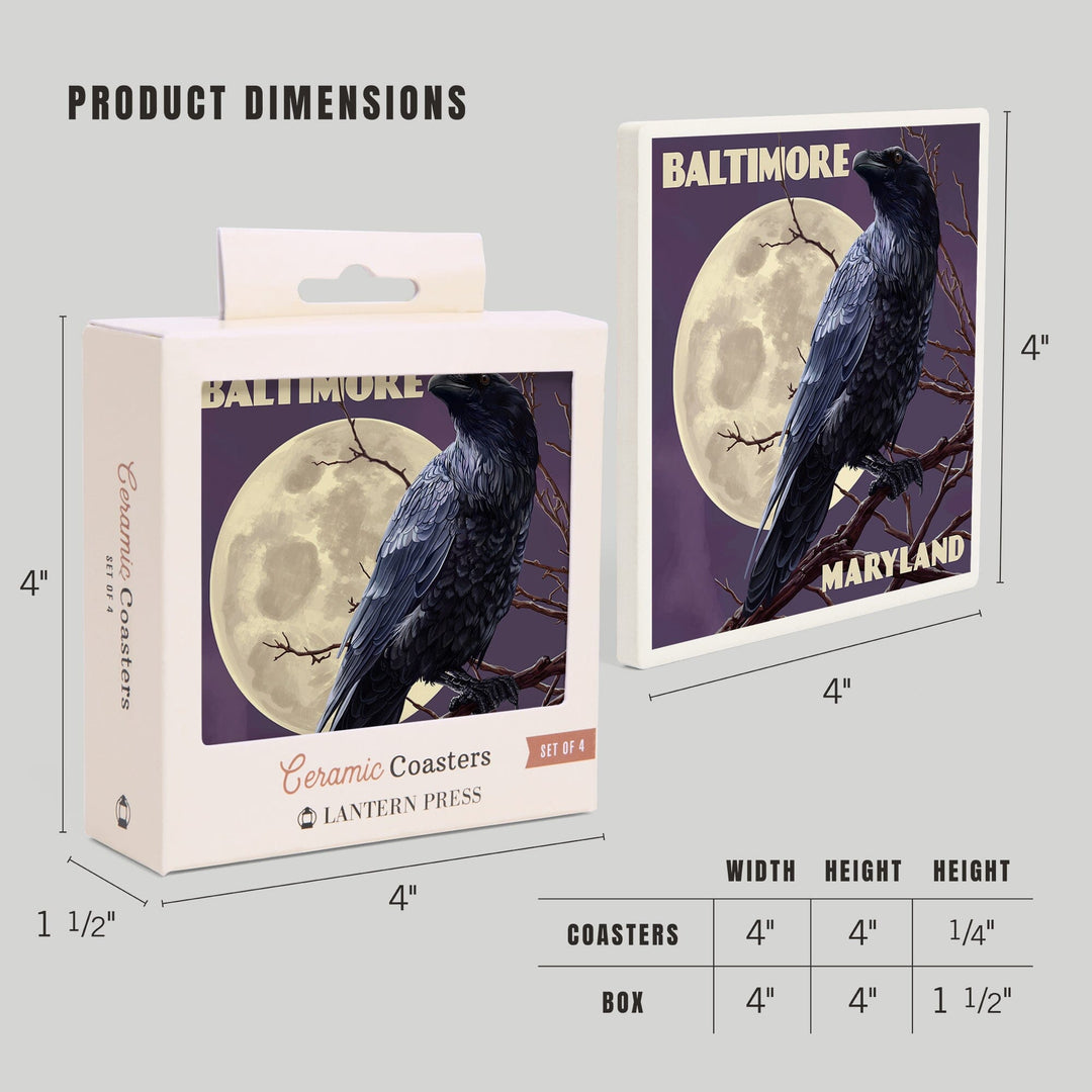 Baltimore, Maryland, Raven and Moon Purple Sky, Coasters Coasters Lantern Press