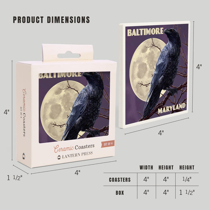 Baltimore, Maryland, Raven and Moon Purple Sky, Coasters Coasters Lantern Press