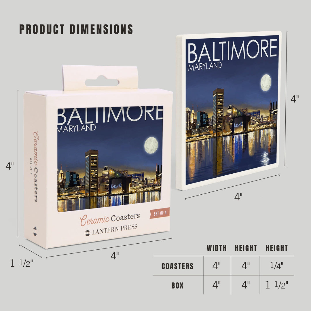Baltimore, Maryland, Skyline at Night, Coasters Coasters Lantern Press