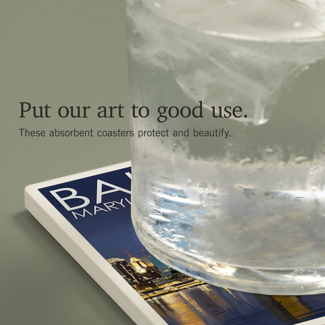 Baltimore, Maryland, Skyline at Night, Coasters Coasters Lantern Press