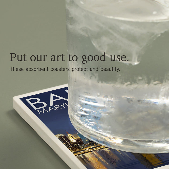 Baltimore, Maryland, Skyline at Night, Coasters Coasters Lantern Press