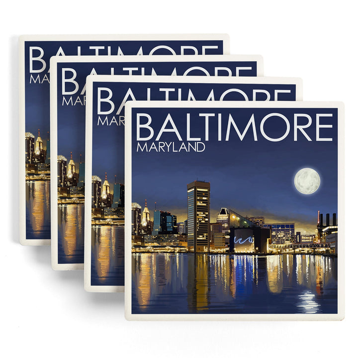 Baltimore, Maryland, Skyline at Night, Coasters Coasters Lantern Press