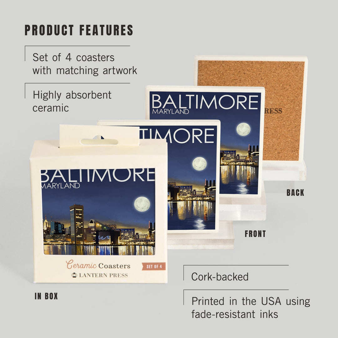 Baltimore, Maryland, Skyline at Night, Coasters Coasters Lantern Press