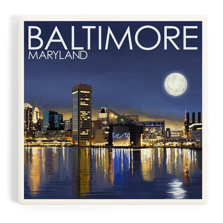 Baltimore, Maryland, Skyline at Night, Coasters Coasters Lantern Press Coaster