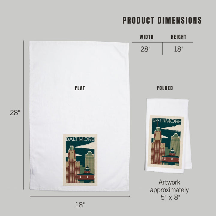 Baltimore, Maryland, Woodblock, Organic Cotton Kitchen Tea Towels Kitchen Lantern Press