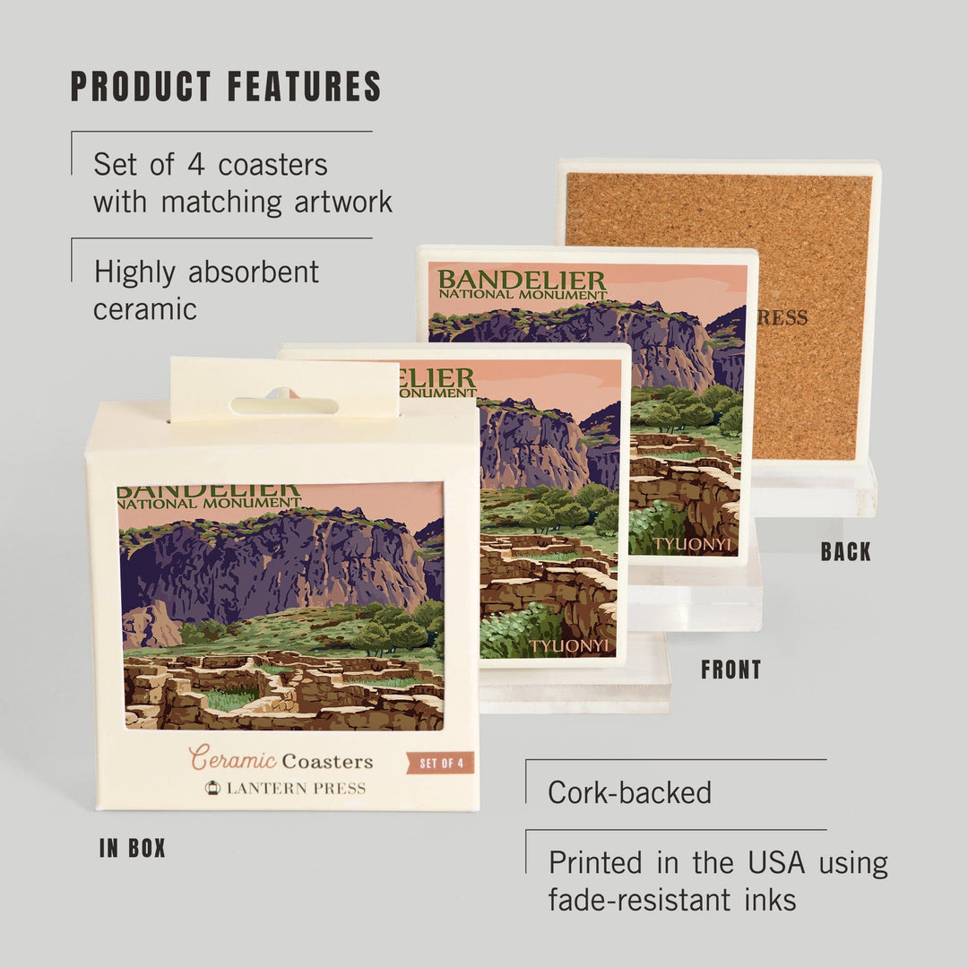 Bandelier National Monument, New Mexico, Tyuonyi, Coasters Coasters Lantern Press