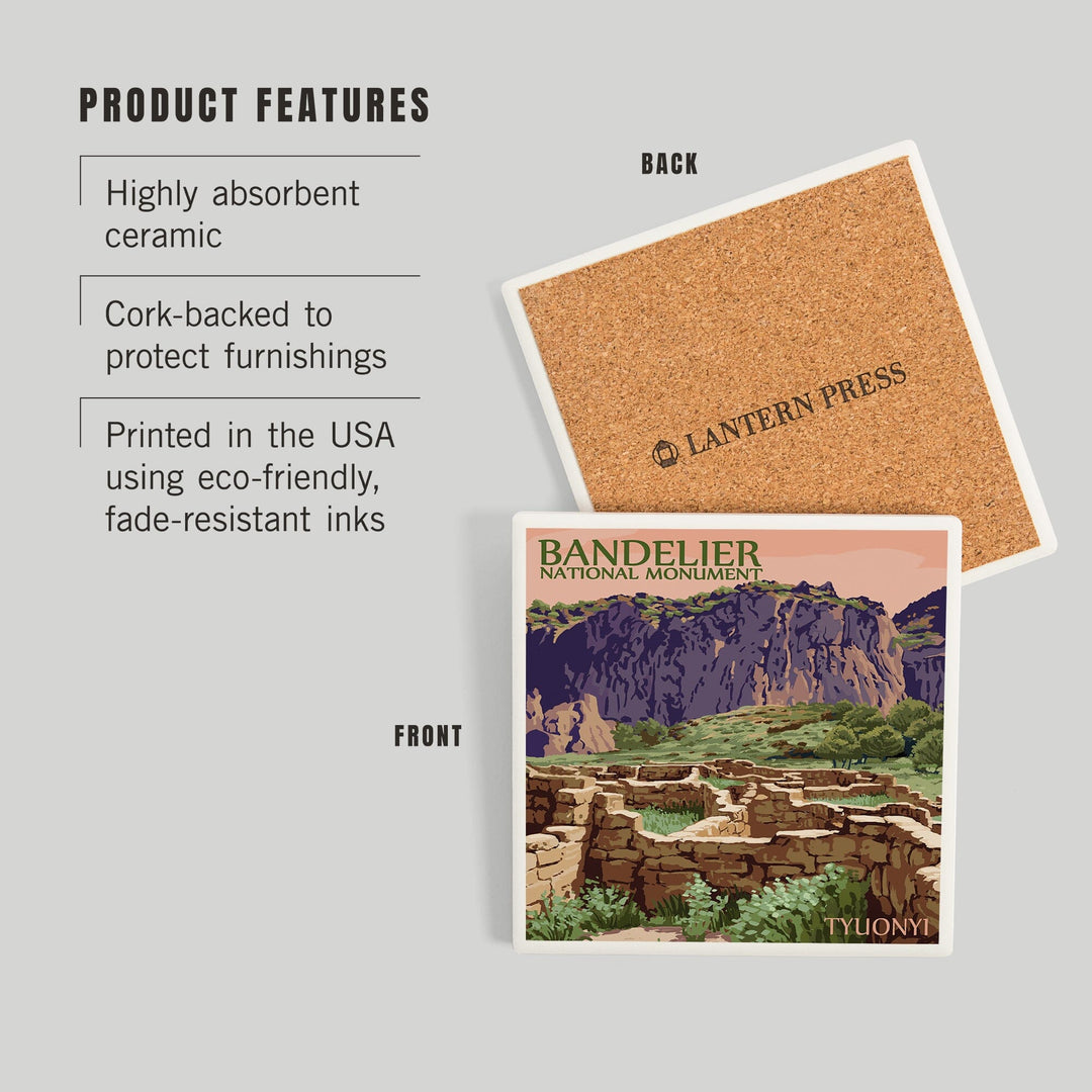 Bandelier National Monument, New Mexico, Tyuonyi, Coasters Coasters Lantern Press