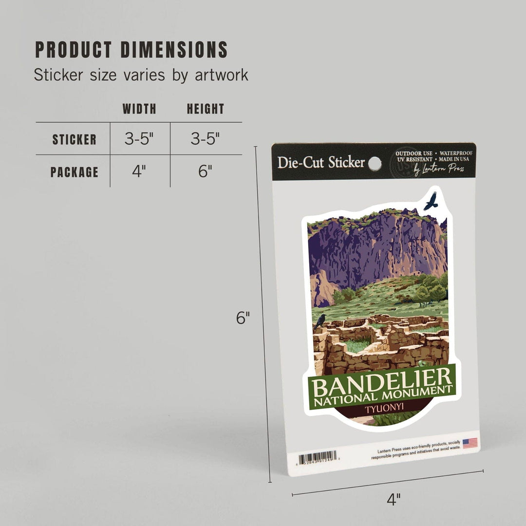 Bandelier National Monument, New Mexico, Tyuonyi, Contour, Lantern Press Artwork, Vinyl Sticker Sticker Lantern Press