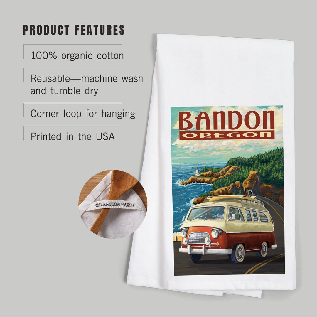Bandon, Oregon, Camper Van, Coast, Organic Cotton Kitchen Tea Towels Kitchen Lantern Press