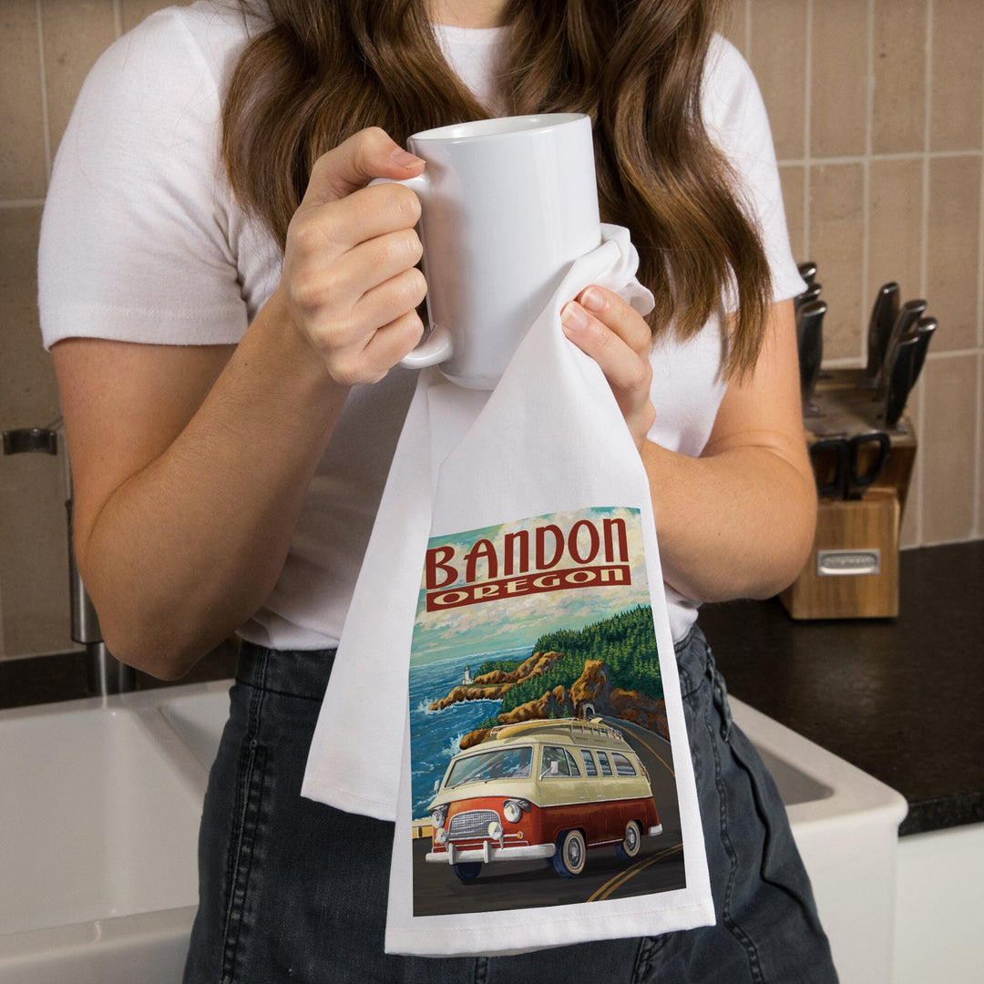 Bandon, Oregon, Camper Van, Coast, Organic Cotton Kitchen Tea Towels Kitchen Lantern Press