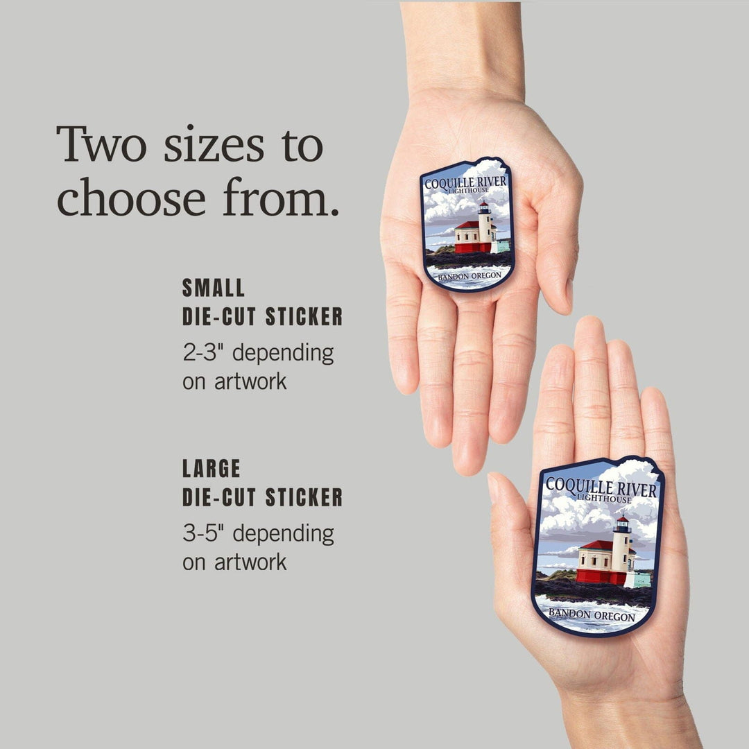 Bandon, Oregon, Coquille River Lighthouse, Contour, Vinyl Sticker Sticker Lantern Press