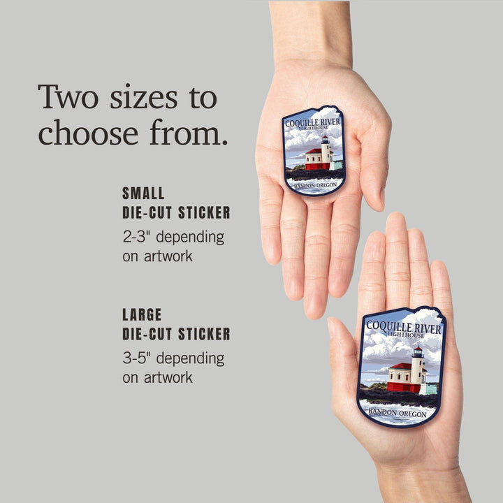 Bandon, Oregon, Coquille River Lighthouse, Contour, Vinyl Sticker Sticker Lantern Press