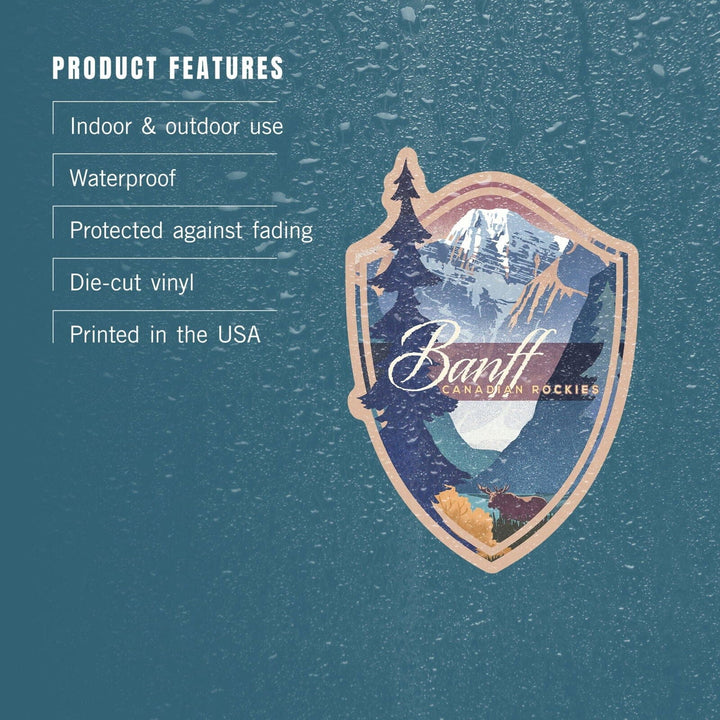 Banff, Canada, Canadian Rockies, Mountain Scene, Lithograph, Contour, Vinyl Sticker Sticker Lantern Press