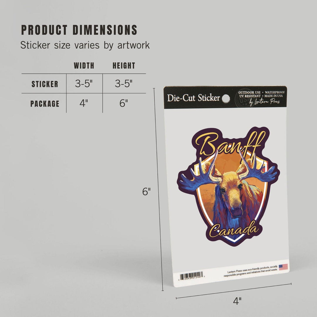 Banff, Canada, Moose, Vivid, Contour, Vinyl Sticker Sticker Lantern Press