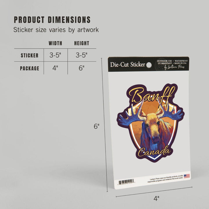 Banff, Canada, Moose, Vivid, Contour, Vinyl Sticker Sticker Lantern Press
