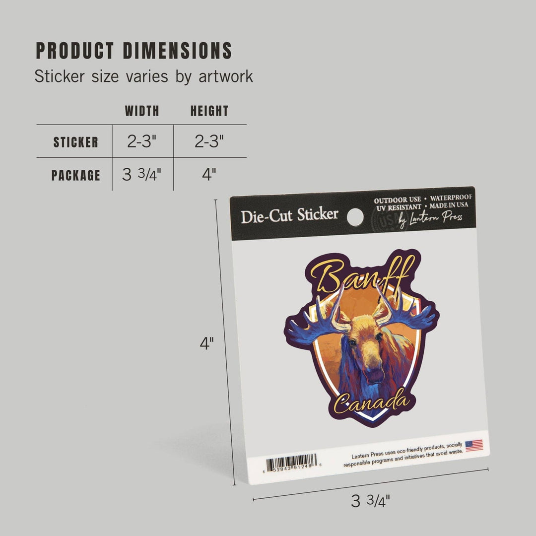 Banff, Canada, Moose, Vivid, Contour, Vinyl Sticker Sticker Lantern Press