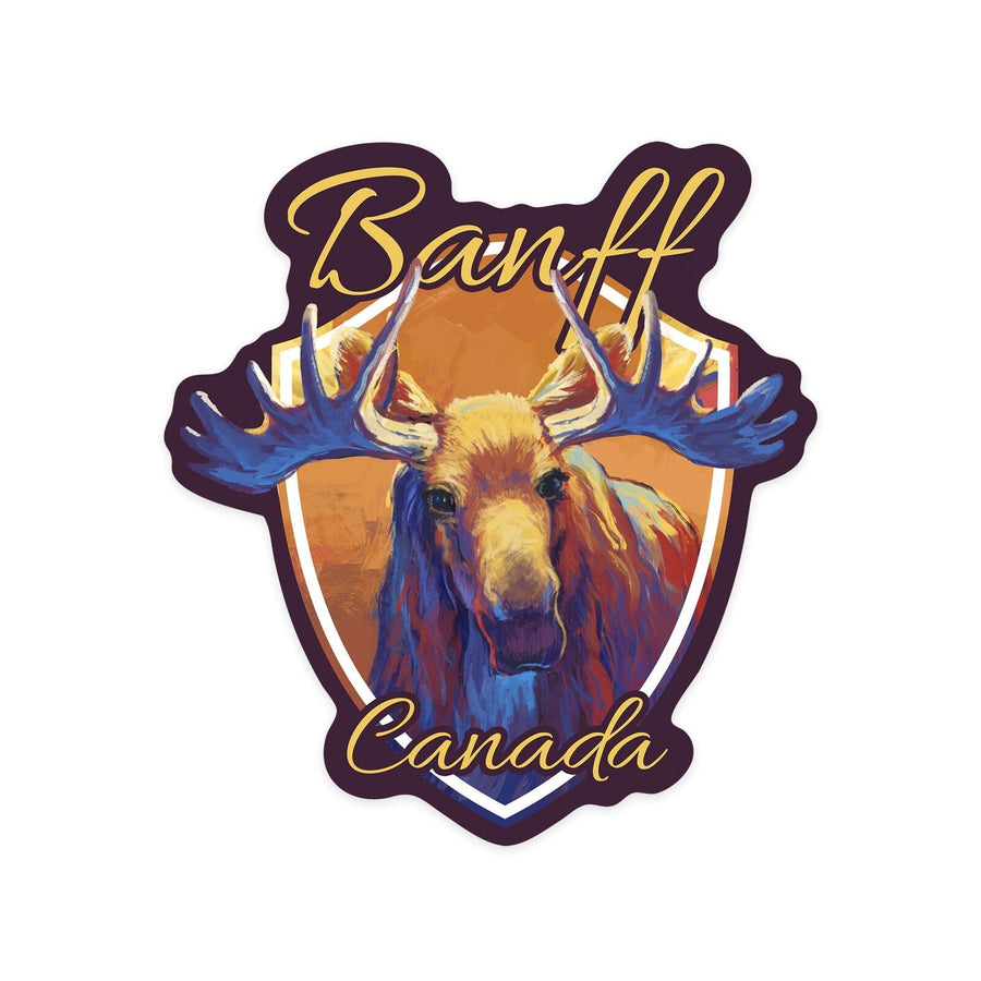 Banff, Canada, Moose, Vivid, Contour, Vinyl Sticker Sticker Lantern Press