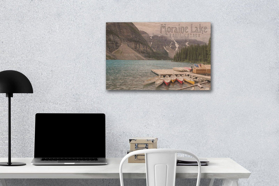 Banff, Canada, Moraine Lake and Canoes, Photography, Wood Signs and Postcards Wood Lantern Press