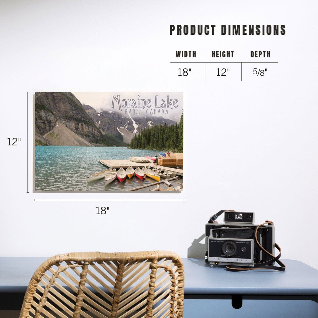 Banff, Canada, Moraine Lake and Canoes, Photography, Wood Signs and Postcards Wood Lantern Press