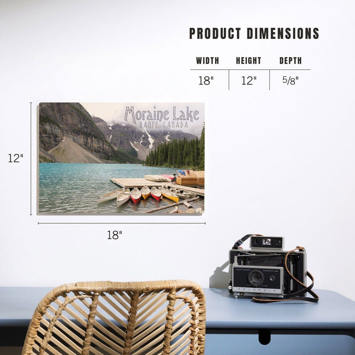 Banff, Canada, Moraine Lake and Canoes, Photography, Wood Signs and Postcards Wood Lantern Press