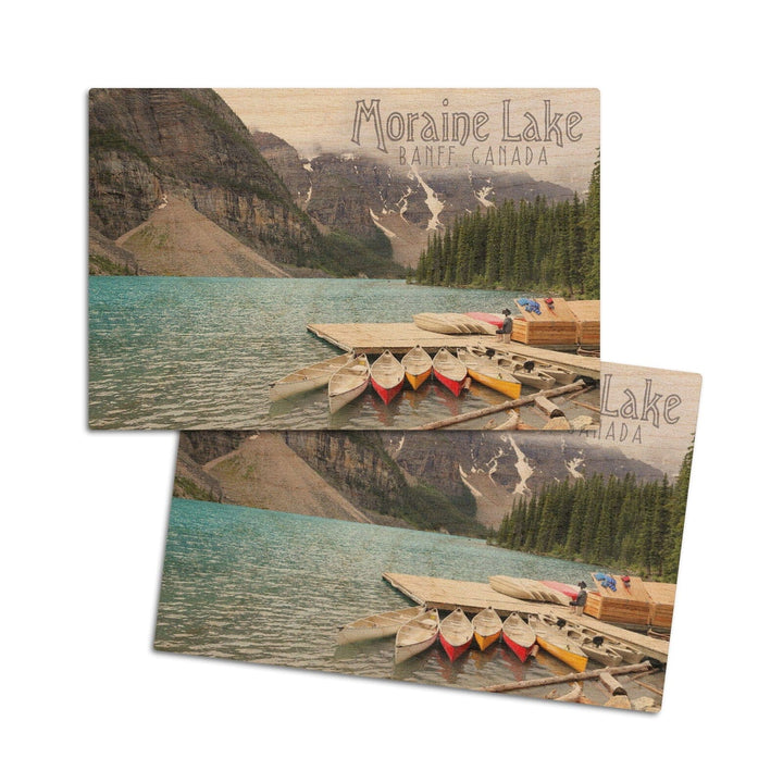 Banff, Canada, Moraine Lake and Canoes, Photography, Wood Signs and Postcards Wood Lantern Press 4x6 Wood Postcard Set