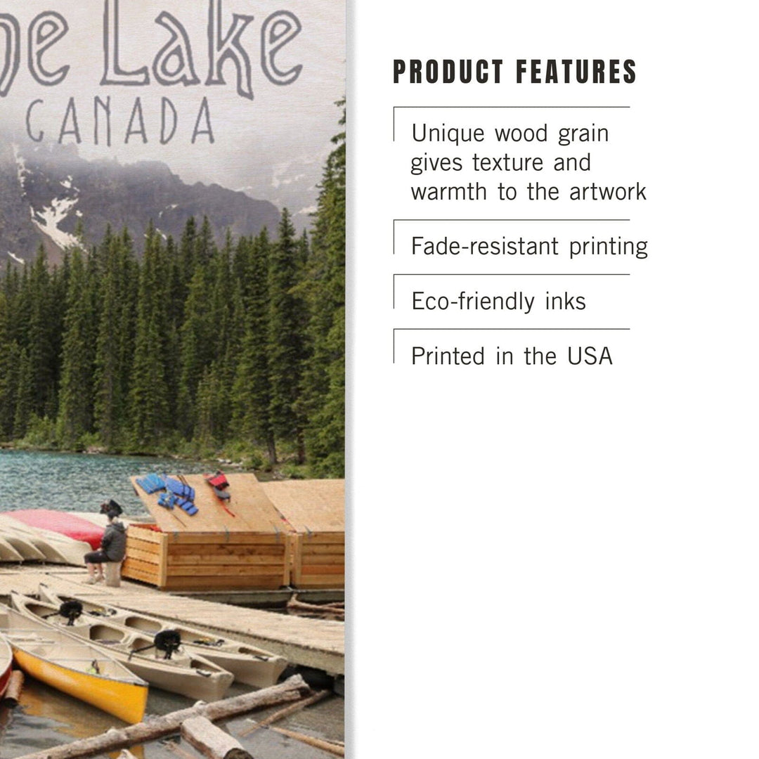 Banff, Canada, Moraine Lake and Canoes, Photography, Wood Signs and Postcards Wood Lantern Press