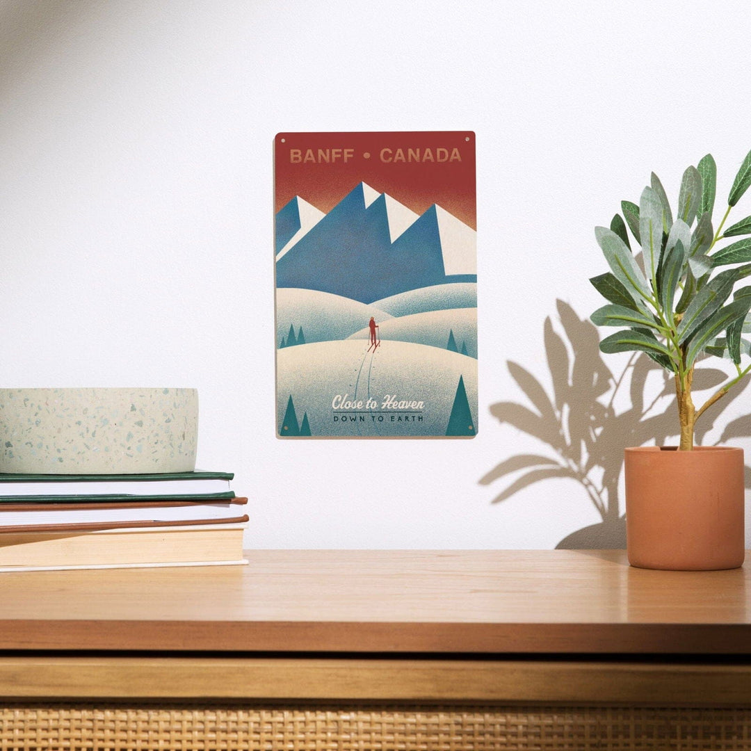 Banff, Canada, Skier In the Mountains, Litho, Lantern Press Artwork, Wood Signs and Postcards Wood Lantern Press