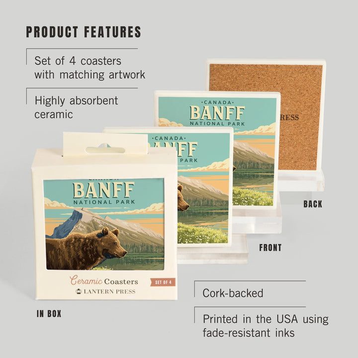 Banff National Park, Canada, Mount Rundle and Bear, Painterly, Coasters Coasters Lantern Press