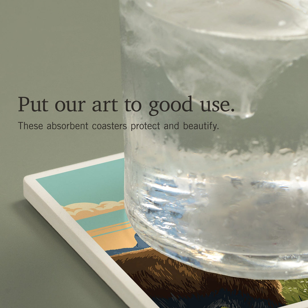 Banff National Park, Canada, Mount Rundle and Bear, Painterly, Coasters Coasters Lantern Press