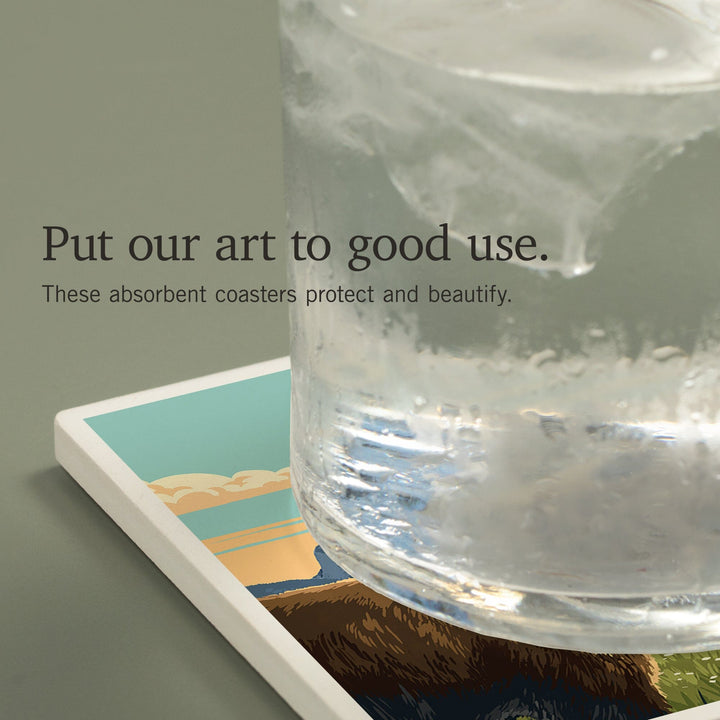 Banff National Park, Canada, Mount Rundle and Bear, Painterly, Coasters Coasters Lantern Press