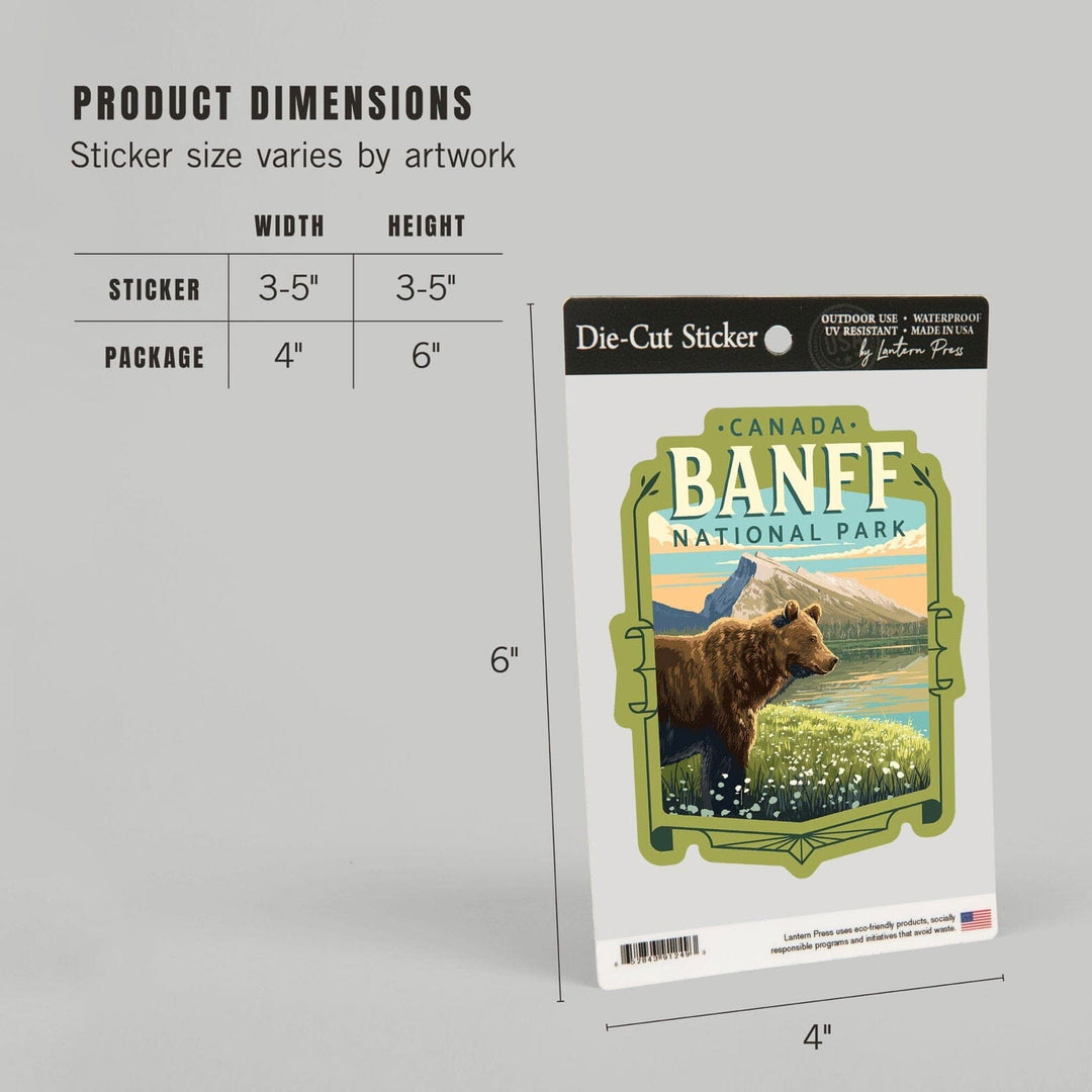 Banff National Park, Canada, Mount Rundle and Bear, Painterly, Contour, Vinyl Sticker Sticker Lantern Press