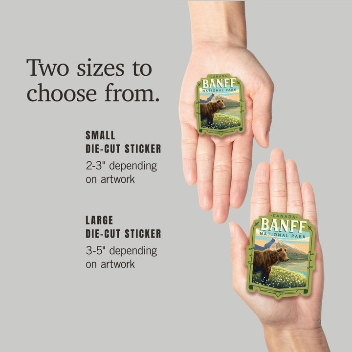 Banff National Park, Canada, Mount Rundle and Bear, Painterly, Contour, Vinyl Sticker Sticker Lantern Press