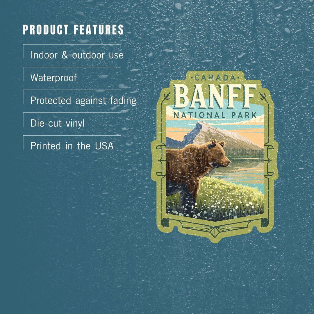 Banff National Park, Canada, Mount Rundle and Bear, Painterly, Contour, Vinyl Sticker Sticker Lantern Press